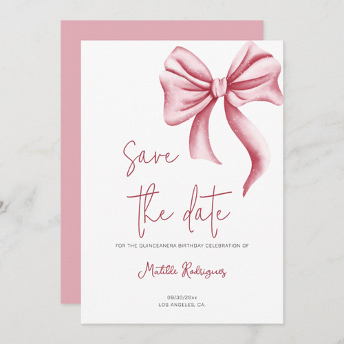 Simple Pink Bow Birthday Quinceañera Save the Date