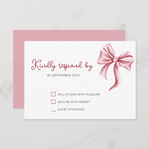 Simple Elegant Pink Bow Party RSVP Card