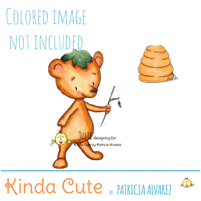 Cute bear and beehive digital stamp set. Black and white only. Colored for reference.