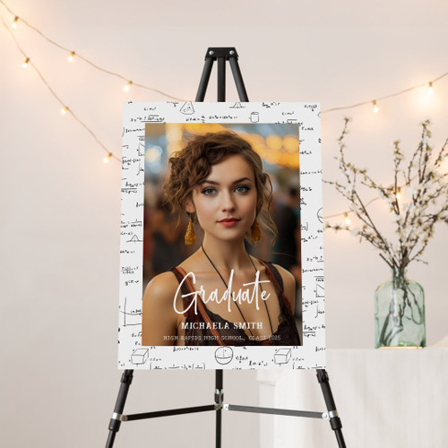 Elegant White Math High School Graduate Photo Foam Board