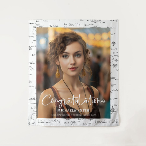 Elegant Black White Math Photo Graduation Tapestry