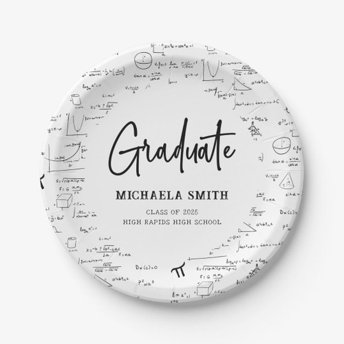 Elegant Mathematics Script High School Graduate Paper Plates