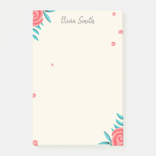 Elegant Rose Floral Personalized Post-it Notes