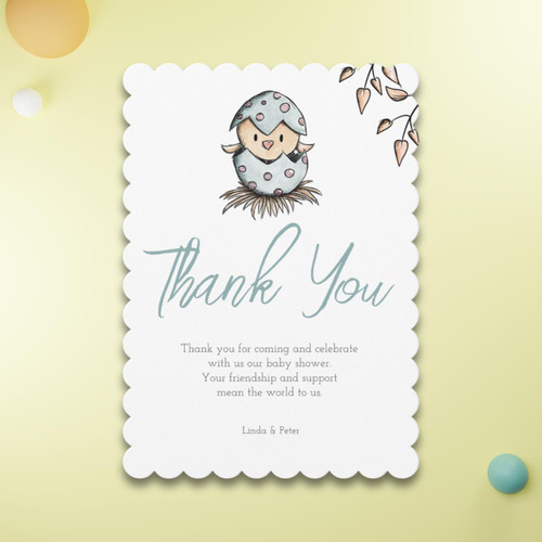 Elegant Simple Bird Scallop Watercolor Baby Shower Thank You Card