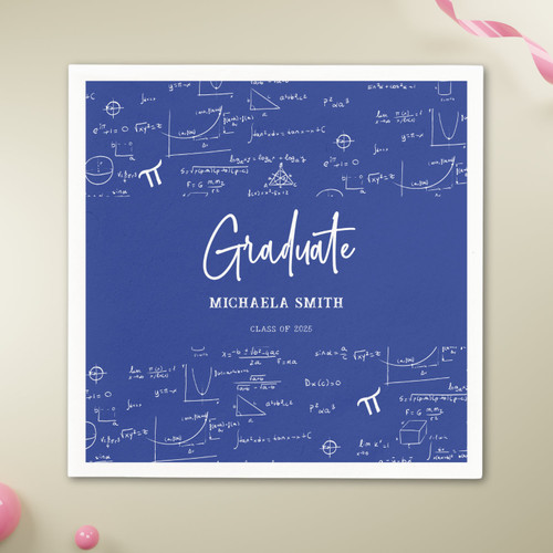 Elegant Royal Blue Script Math Graduate Party Napkins