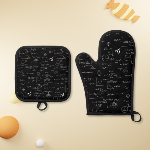 Black and White Math Formulas Equations Pattern Oven Mitt & Pot Holder Set