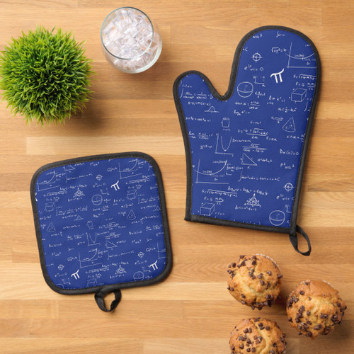 Royal Blue Math Formulas Equations Pattern Oven Mitt & Pot Holder Set