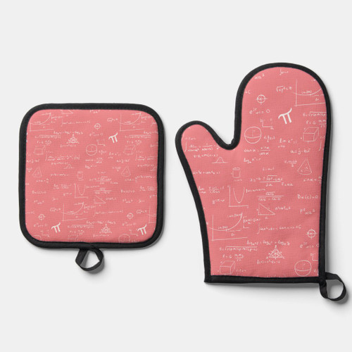 Rose Pink Math Formulas Equations Pattern Oven Mitt & Pot Holder Set