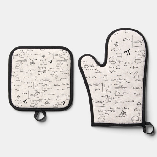 Black White Mathematics Teacher Formulas Equations Oven Mitt & Pot Holder Set