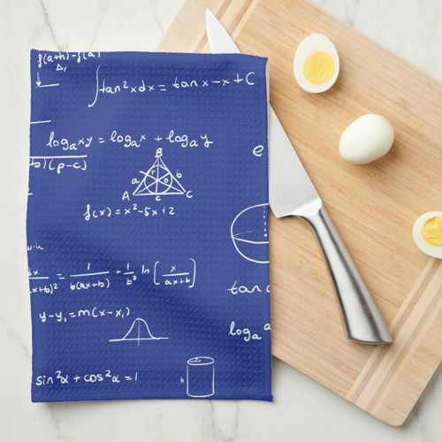 Blue Math Formulas Equations Handwritten Algebra kitchen towel