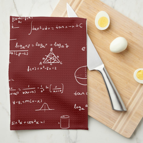 Maroon Math Formulas Equations kitchen towel