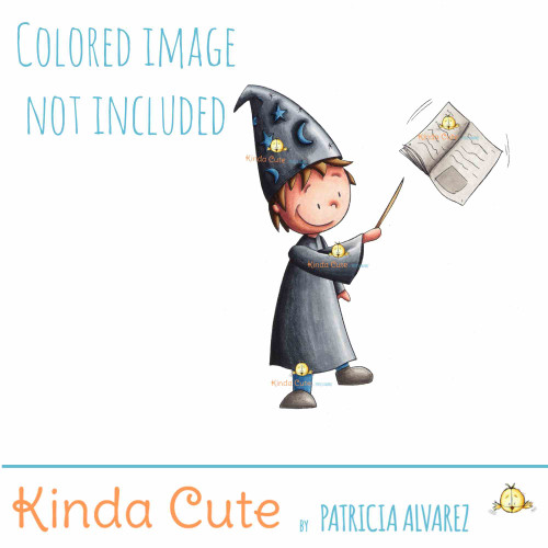 Wizard and book digital stamp