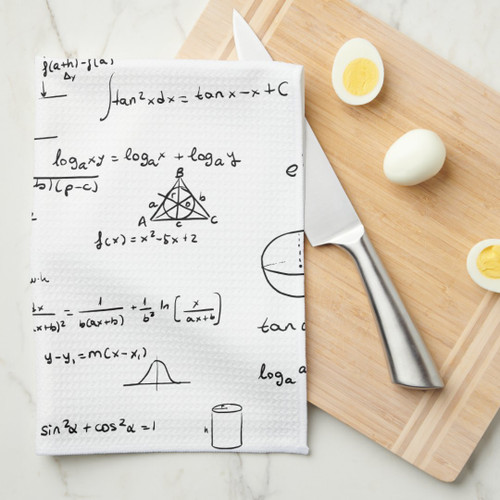 Black White Handwritten Math Formulas Equations kitchen towel