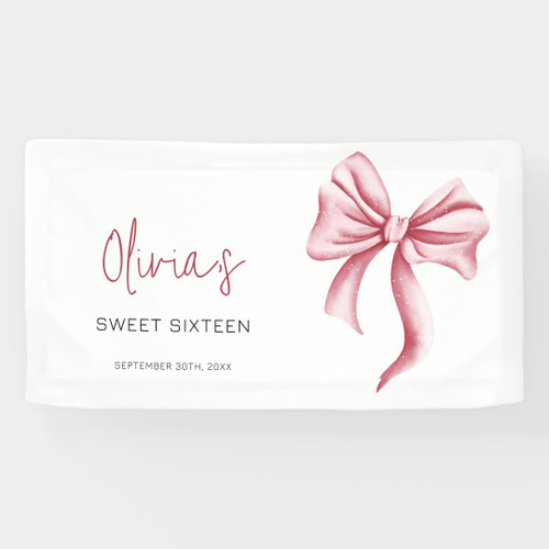 Girly Pink Bow Sweet Sixteen Birthday Party Banner