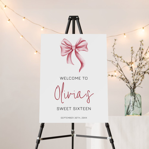 Pink Bow Sweet Sixteen Birthday Welcome Foam Board