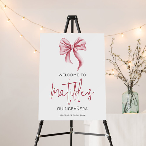 Pink Bow Quinceanera Birthday Welcome Foam Board
