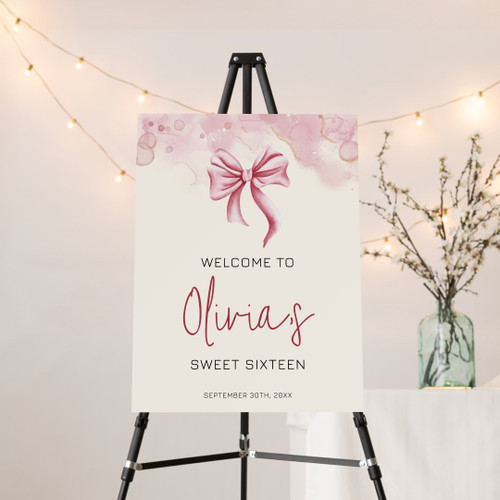 Elegant Pink Bow Sweet Sixteen Birthday Welcome Foam Board