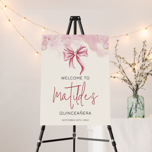 Elegant Pink Bow Quinceanera Birthday Welcome Foam Board