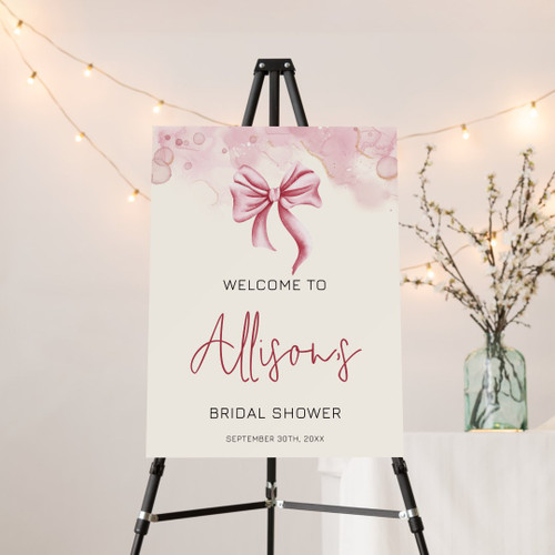 Simple Elegant Pink Bow Bridal Shower Welcome Foam Board