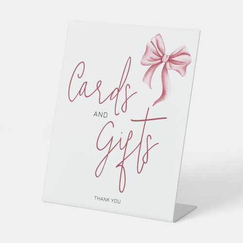 Cute Pink Bow Cards Gifts Pedestal Sign