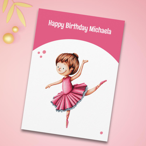 Cute Pink Tutu Ballerina Dancing Birthday Card