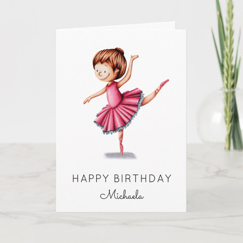 Dancing Ballerina Pink Tutu Girl Birthday Card