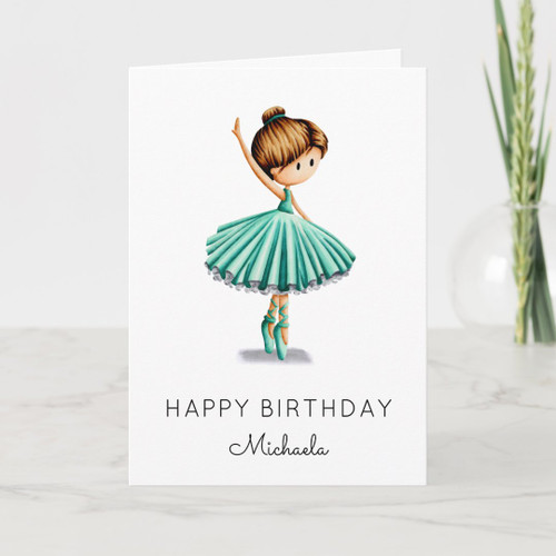 Cute Ballerina Turquoise Tutu Girl Birthday Card