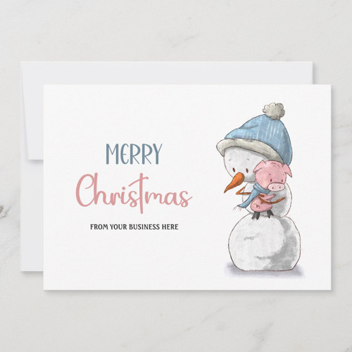 Merry Christmas Snowman Pig Business Logo Holiday Card