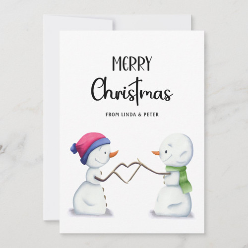 Minimalist Snowmen Couple Merry Christmas Holiday Card