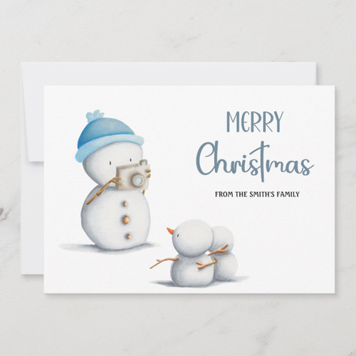 Simple Snowman Photographer Merry Christmas Holiday Card
