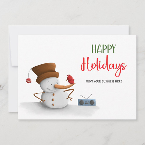 Snowman and Radio Happy Holidays Business Holiday Card
