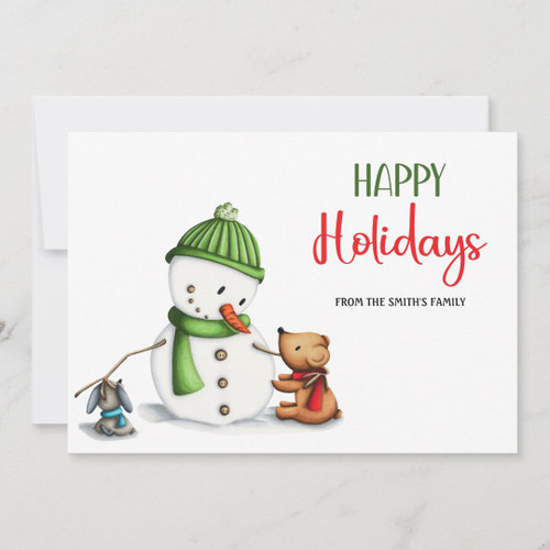 Cute Script Snowman Happy Holidays Holiday Card