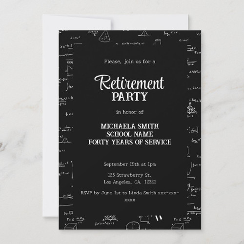 Black and White Math Teacher Retirement Party Invitation