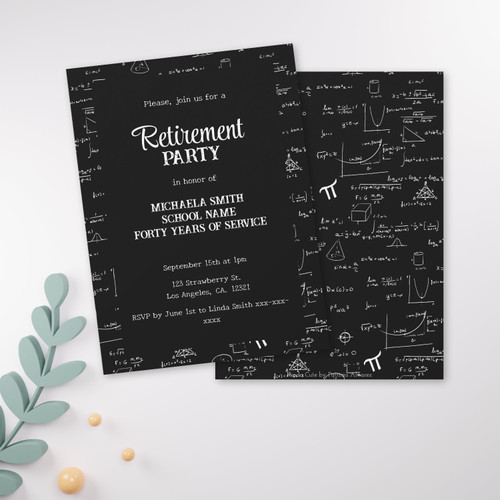 Black and White Math Teacher Retirement Party Invitation