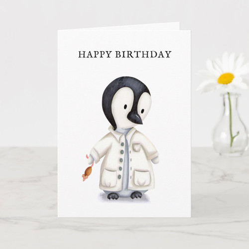 Cute Scientist Penguin Mouse Birthday Card