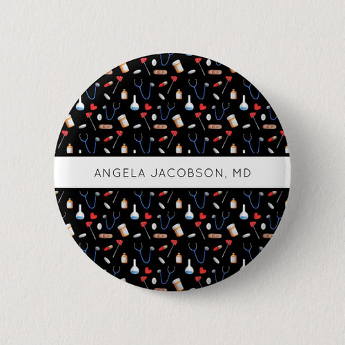 Black Medical Equipment Pattern Doctor Nurse Button