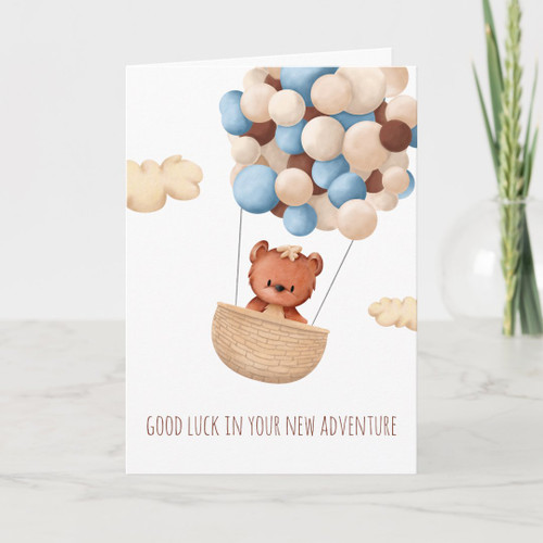 Cute Good Luck Bear Balloons Farewell Card
