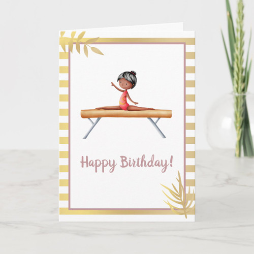 White Gold Gymnastics Beam Birthday Card