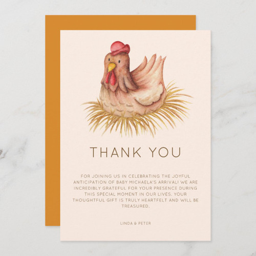 Cute Boho Watercolor Chicken Baby Shower Thank You Card