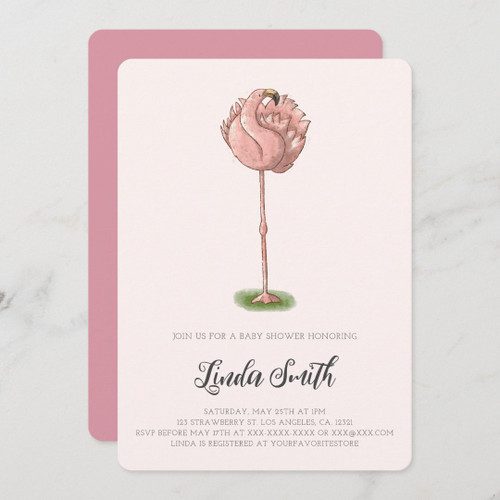 Cute Pink Flamingo Girl Baby Shower Invitation