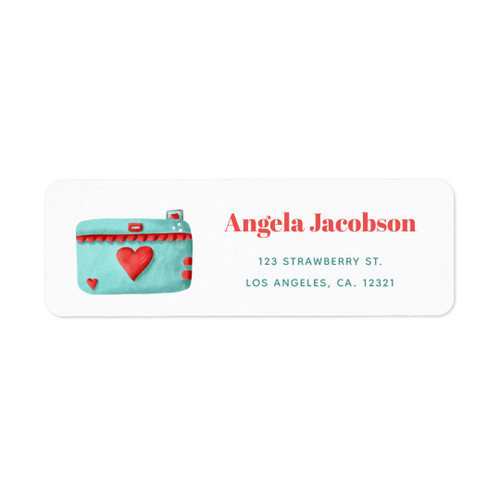 Turquoise Red Camera Return Address label