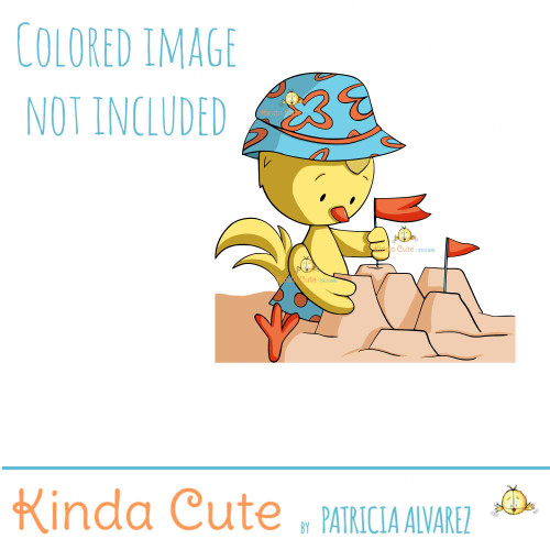 Chicken on the sand digital stamp. Black and white only