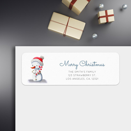Cute Snowman Candy Cane Christmas Return Address Label