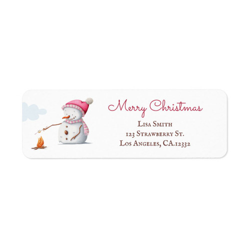 Pink Snowman Marshmallows Christmas Return Address label