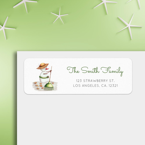 Cute Snowman Raking Leaves Fall Return Address Label