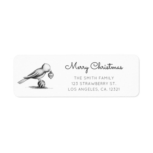 Cute Black White Bird Christmas Return Address Label