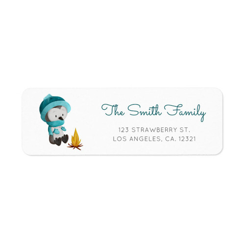 Whimsical Penguin by Fire Winter Return Address Label