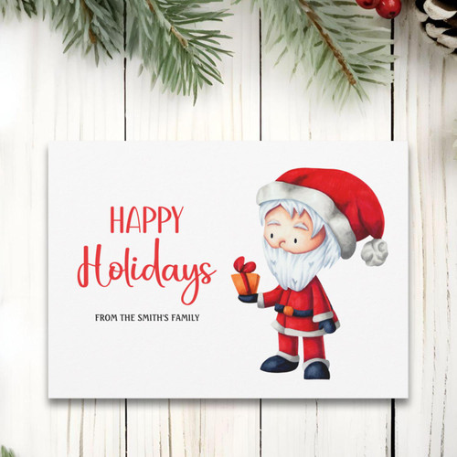 Cute Santa Claus Present Happy Holidays Holiday Card
