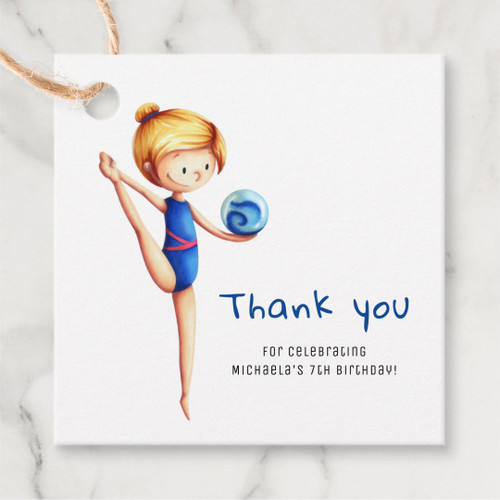 Blond Girl Gymnastics Birthday Thank You Favor Tags