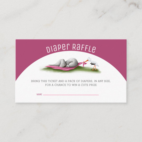 Cute Pink Stork Elephant Diaper Raffle Enclosure Card